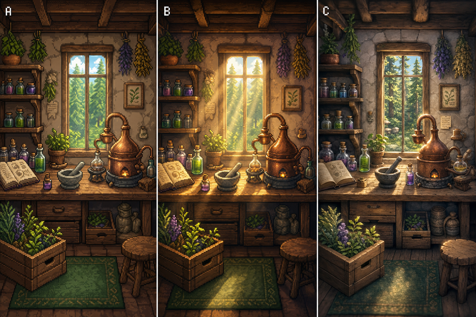 Alchemy workshop style comparison panels