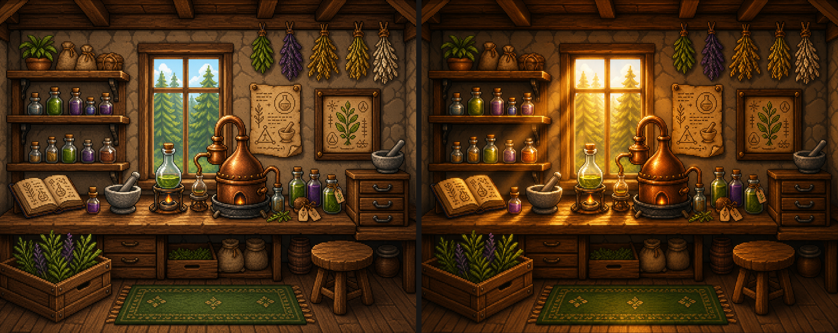 Base to B-like lighting before-after comparison sheet