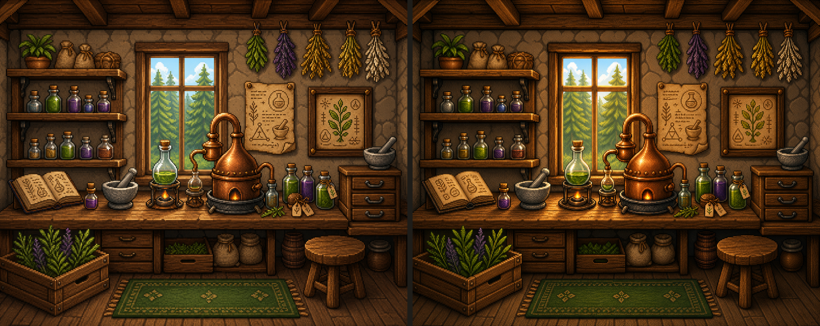 Base to restrained lighting before-after comparison sheet